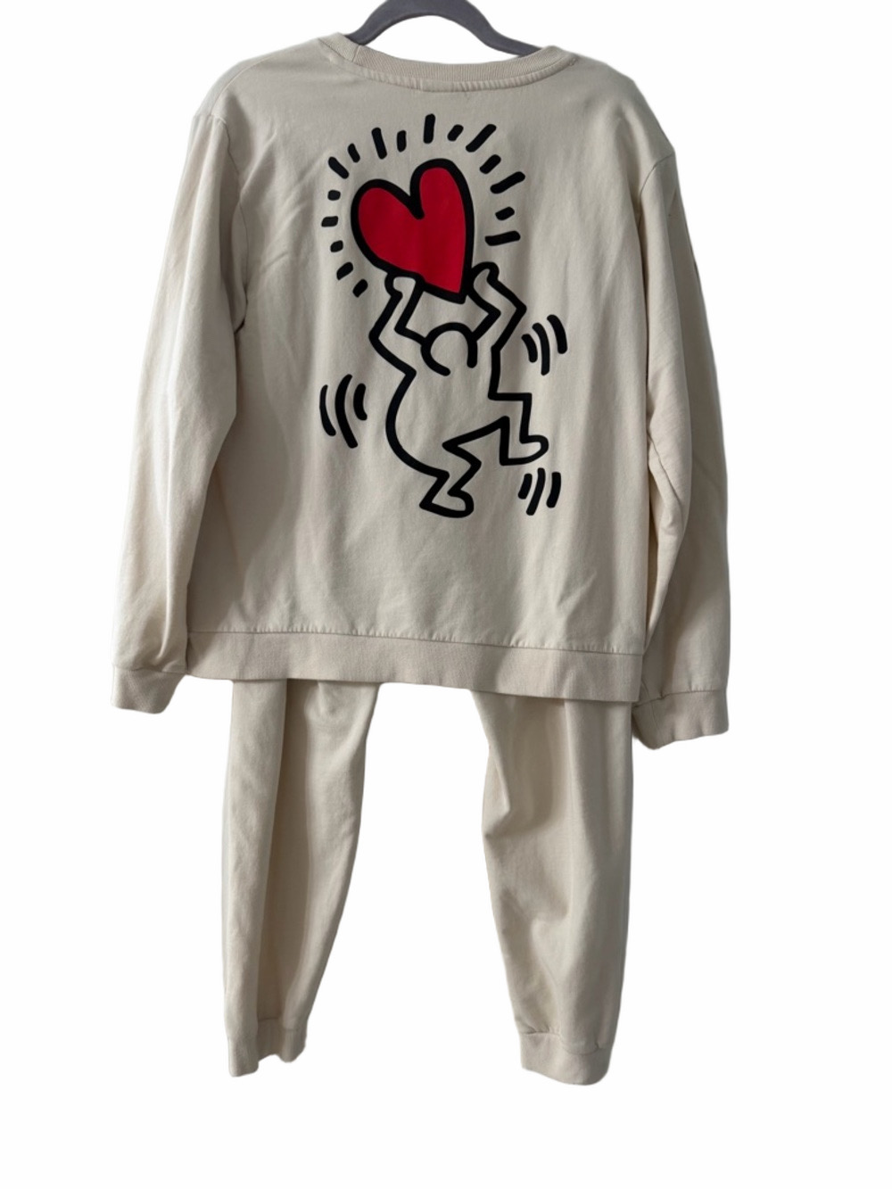 Keith Haring LOVE Cream Sweatshirt Jogger Set M EUC Lounge Co-Ord - Picture 2 of 10